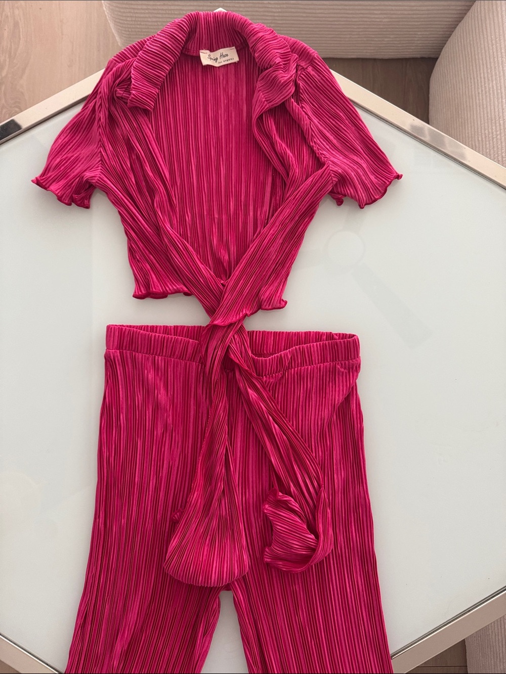 Issey Miyake Hot Pink Pleated Wrap Top